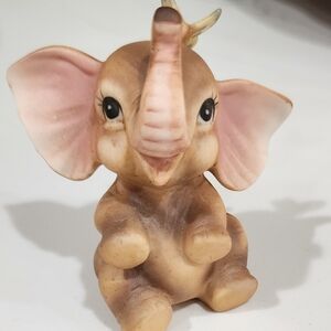 Cute Pink-Eared Sitting Elephant Figurine